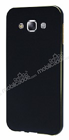 Eiroo Samsung Galaxy E5 Metal Kenarl Siyah Rubber Klf