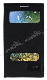 Samsung Galaxy E7 Gizli Mknatsl ift Pencereli Siyah Klf