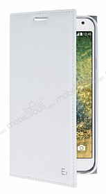Samsung Galaxy E7 Gizli Mknatsl Beyaz Deri Klf