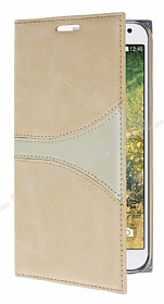 Samsung Galaxy E7 Gizli Mknatsl Gold Deri Klf