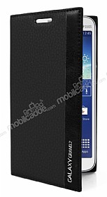 Samsung Galaxy Grand 2 Gizli Mknatsl nce Yan Kapakl Siyah Deri Klf