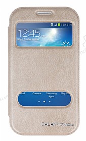 Eiroo Samsung Galaxy Grand Vantuzlu ift Pencereli Gold Deri Klf