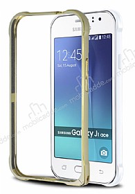 Eiroo Samsung Galaxy J1 Ace Gold izgili Metal Bumper ereve Gold Klf