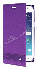 Samsung Galaxy J2 Gizli Mknatsl Yan Kapakl Mor Deri Klf