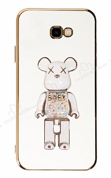Eiroo Samsung Galaxy J4 Plus Candy Bear Standl Beyaz Silikon Klf