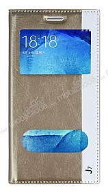 Samsung Galaxy J7 / Galaxy J7 Core Gizli Mknatsl ift Pencereli Gold Deri Klf