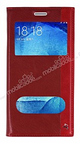 Samsung Galaxy J7 / Galaxy J7 Core Gizli Mknatsl ift Pencereli Krmz Deri Klf