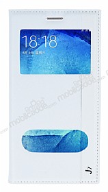 Samsung Galaxy J7 / Galaxy J7 Core Gizli Mknatsl ift Pencereli Beyaz Deri Klf