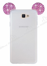Samsung Galaxy J5 Prime Tal Kulakl Pembe Silikon Klf
