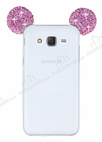 Samsung Galaxy J5 Tal Kulakl Pembe Silikon Klf