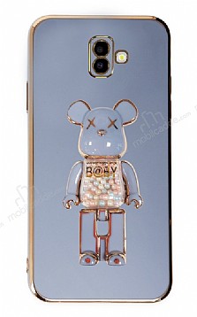 Eiroo Samsung Galaxy J6 Plus Candy Bear Standl Mavi Silikon Klf