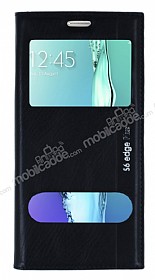 Samsung Galaxy S6 Edge Plus Gizli Mknatsl ift Pencereli Siyah Deri Klf