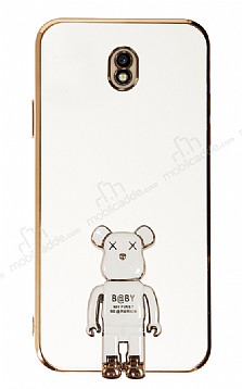 Eiroo Samsung Galaxy J7 Pro 2017 Baby Bear Standl Beyaz Silikon Klf
