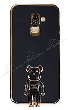 Eiroo Samsung Galaxy J8 Baby Bear Standl Siyah Silikon Klf