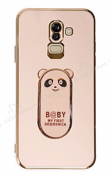 Eiroo Samsung Galaxy J8 Baby Panda Standl Pembe Silikon Klf