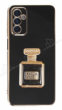 Eiroo Samsung Galaxy M13 Aynal Parfm Standl Siyah Silikon Klf