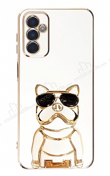Eiroo Samsung Galaxy M13 Bulldog Standl Beyaz Silikon Klf