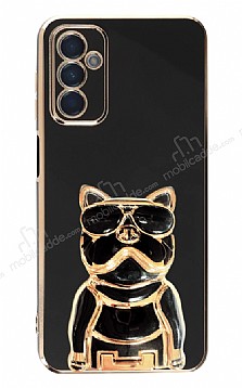 Eiroo Samsung Galaxy M13 Bulldog Standl Siyah Silikon Klf