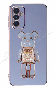 Eiroo Samsung Galaxy M13 Candy Bear Standl Mavi Silikon Klf