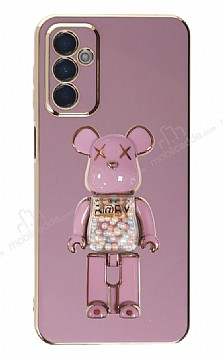 Eiroo Samsung Galaxy M13 Candy Bear Standl Mor Silikon Klf