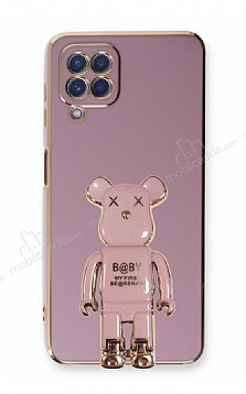 Eiroo Samsung Galaxy M22 Baby Bear Standl Mor Silikon Klf