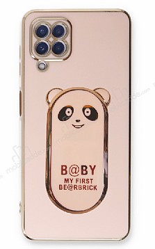 Eiroo Samsung Galaxy M22 Baby Panda Standl Pembe Silikon Klf