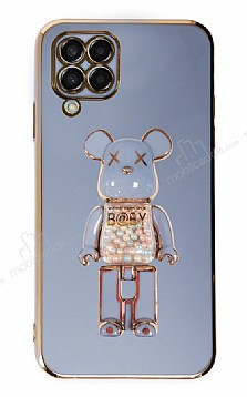 Eiroo Samsung Galaxy M22 Candy Bear Standl Mavi Silikon Klf