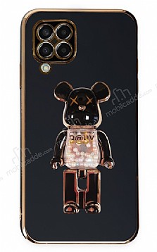 Eiroo Samsung Galaxy M22 Candy Bear Standl Siyah Silikon Klf