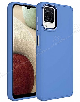 Eiroo Samsung Galaxy M22 Metal ereveli Mavi Rubber Klf