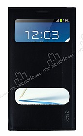 Samsung N7100 Galaxy Note 2 Gizli Mknatsl Pencereli Siyah Deri Klf