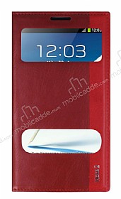 Samsung N7100 Galaxy Note 2 Gizli Mknatsl Pencereli Krmz Deri Klf