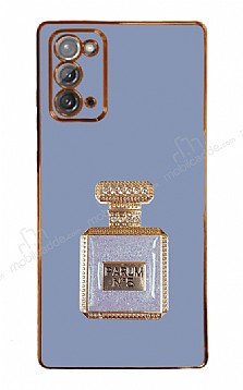 Eiroo Samsung Galaxy Note 20 Aynal Parfm Standl Mavi Silikon Klf