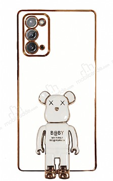 Eiroo Samsung Galaxy Note 20 Baby Bear Standl Beyaz Silikon Klf