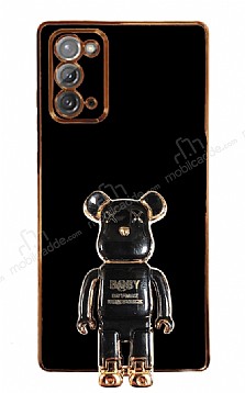 Eiroo Samsung Galaxy Note 20 Baby Bear Standl Siyah Silikon Klf