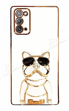 Eiroo Samsung Galaxy Note 20 Bulldog Standl Beyaz Silikon Klf