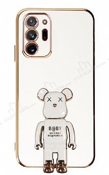 Eiroo Samsung Galaxy Note 20 Ultra Baby Bear Standl Beyaz Silikon Klf