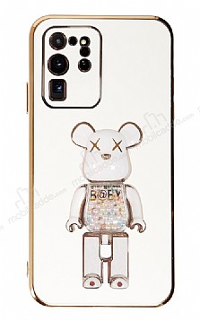 Eiroo Samsung Galaxy Note 20 Ultra Candy Bear Standl Beyaz Silikon Klf