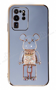 Eiroo Samsung Galaxy Note 20 Ultra Candy Bear Standl Mavi Silikon Klf