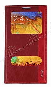 Samsung N9000 Galaxy Note 3 Gizli Mknatsl Pencereli Krmz Deri Klf
