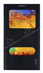 Samsung N9000 Galaxy Note 3 Gizli Mknatsl Pencereli Siyah Deri Klf