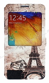Samsung Galaxy Note 3 Gizli Mknatsl Pencereli Paris Map Deri Klf