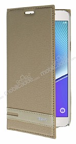 Samsung Galaxy Note 5 Gizli Mknatsl Yan Kapakl Gold Deri Klf