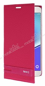 Samsung Galaxy Note 5 Gizli Mknatsl Yan Kapakl Pembe Deri Klf