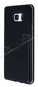 Eiroo Samsung Galaxy Note 5 Metal Kenarl Bubble Siyah Deri Klf
