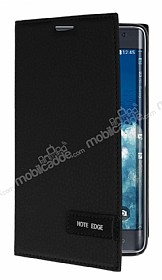 Samsung Galaxy Note Edge Gizli Mknatsl Standl Siyah Deri Klf