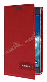 Samsung Galaxy Note Edge Gizli Mknatsl Standl Krmz Deri Klf