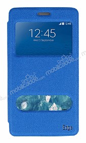 Eiroo Samsung Galaxy Note Edge Vantuzlu Pencereli Mavi Deri Klf