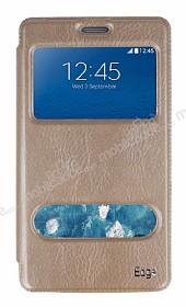 Eiroo Samsung Galaxy Note Edge Vantuzlu Pencereli Gold Deri Klf
