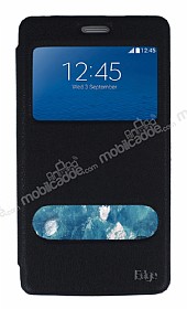 Eiroo Samsung Galaxy Note Edge Vantuzlu Pencereli Siyah Deri Klf