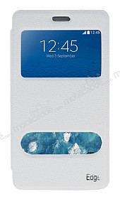 Eiroo Samsung Galaxy Note Edge Vantuzlu Pencereli Beyaz Deri Klf